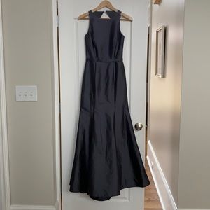 Beautiful slate gray, raw silk dress by Monique Lhuillier